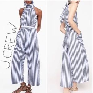 J. Crew Navy and White Halter Jumpsuit